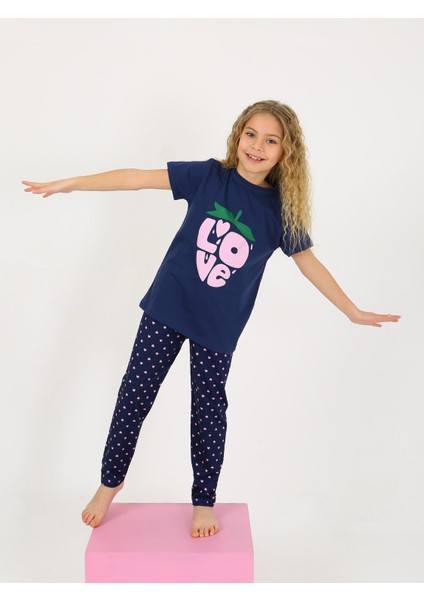 Kız Çocuk Kısa Kollu %100 Pamuklu Pijama Takımı Cute Love modelleri