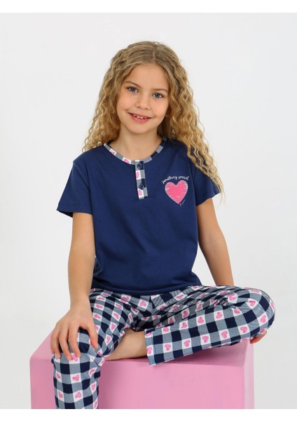 Kız Çocuk Kısa Kollu Düğme Detaylı %100 Pamuklu Pijama Takımı Special Love modelleri
