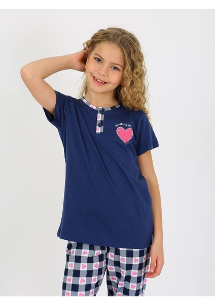 Kız Çocuk Kısa Kollu Düğme Detaylı %100 Pamuklu Pijama Takımı Special Love fırsatları