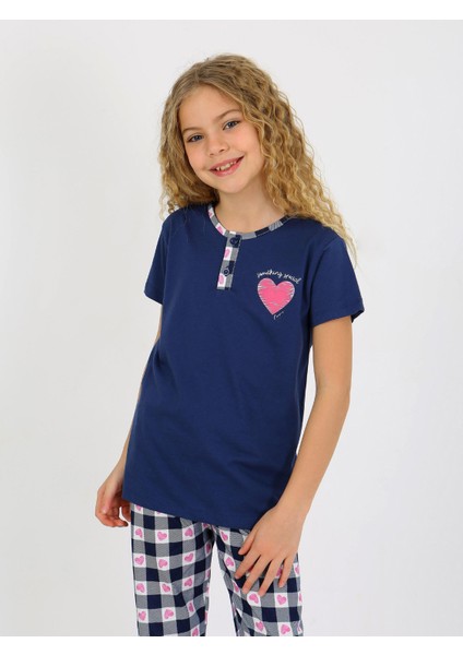 Kız Çocuk Kısa Kollu Düğme Detaylı %100 Pamuklu Pijama Takımı Special Love indirimleri