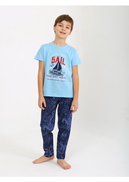 Erkek Çocuk Kısa Kollu %100 Pamuklu Pijama Takımı Sail