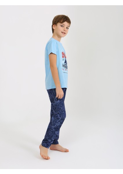 Erkek Çocuk Kısa Kollu %100 Pamuklu Pijama Takımı Sail