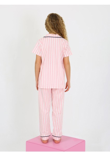 Kız Çocuk Kısa Kollu Düğmeli %100 Pamuklu Pijama Takımı Pinky
