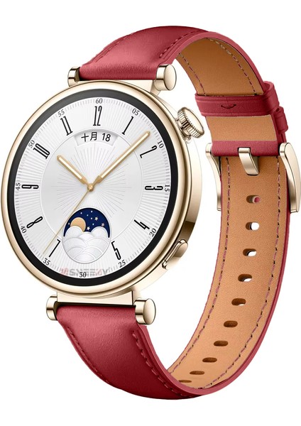 Huawei Watch Gt4 41MM Ile Uyumlu Starlight Gold Metal Tokalı Deri Zarif Şık Kordon