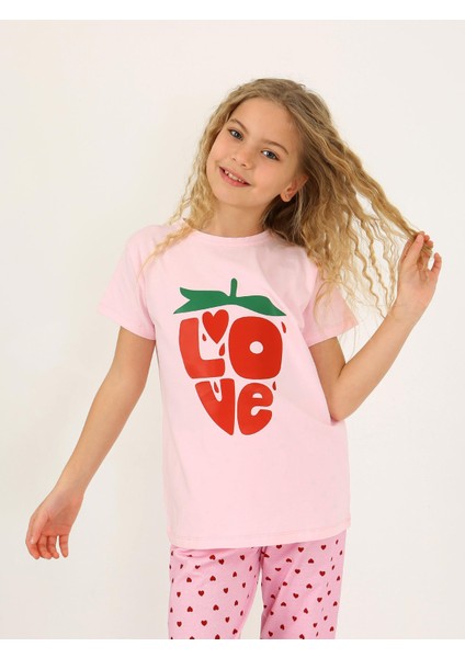 Kız Çocuk Kısa Kollu %100 Pamuklu Pijama Takımı Cute Love fırsatları
