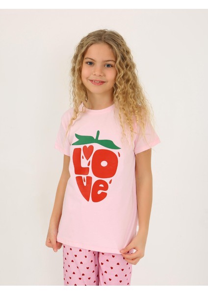 Kız Çocuk Kısa Kollu %100 Pamuklu Pijama Takımı Cute Love indirimleri