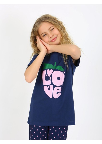 Kız Çocuk Kısa Kollu %100 Pamuklu Pijama Takımı Cute Love
