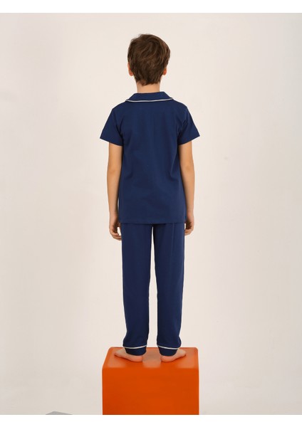 Erkek Çocuk Kısa Kollu Düğmeli %100 Pamuklu Pijama Takımı The King fiyatları