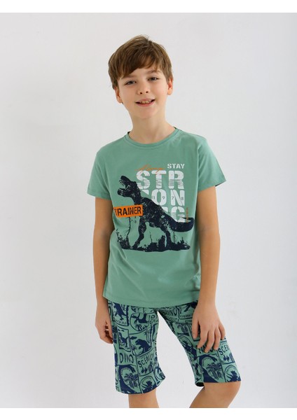 Erkek Çocuk Kısa Kollu Kapri %100 Pamuklu Pijama Takımı Trainer