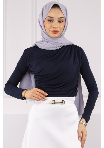 Lacivert Önü Drapeli Sandy Bluz