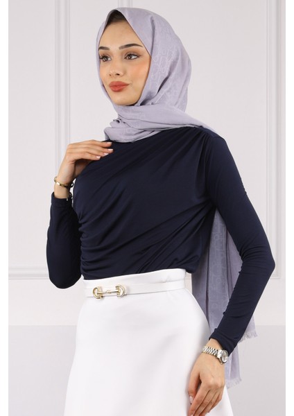 Lacivert Önü Drapeli Sandy Bluz modelleri