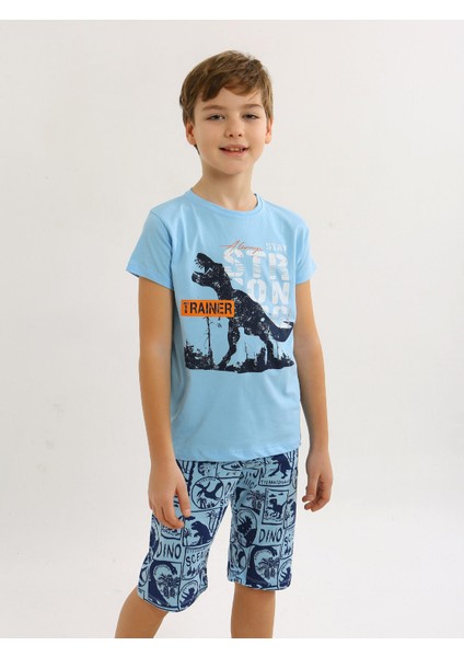 Erkek Çocuk Kısa Kollu Kapri %100 Pamuklu Pijama Takımı Trainer