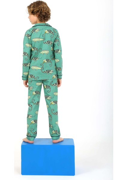 Erkek Çocuk Pijama Takımı Düğmeli Tropikal Desen Uzun Kollu fiyatları