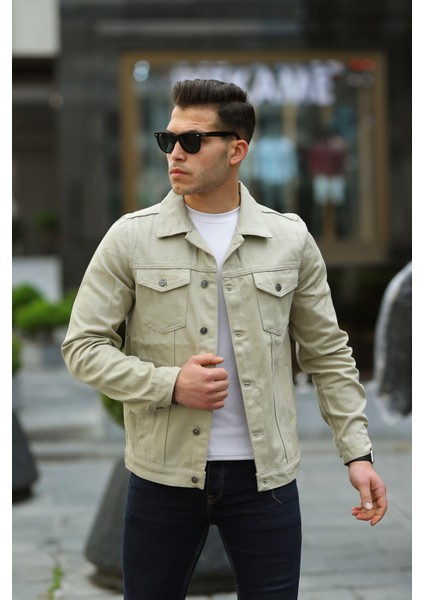 Erkek Slim Fit Denim Kot Ceket