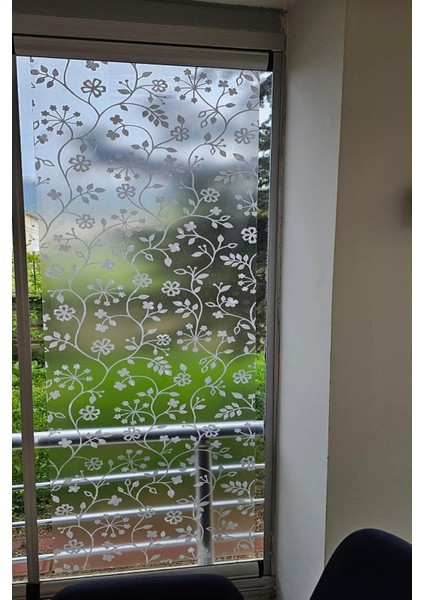 – | 45X150 cm | Çiçek Desenli Statik Cam Kaplama | Banyo & Ofis & Cam Balkon Uyumlu