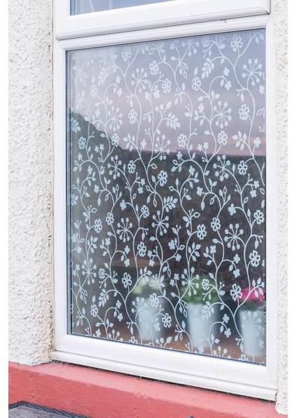 – | 45X150 cm | Çiçek Desenli Statik Cam Kaplama | Banyo & Ofis & Cam Balkon Uyumlu