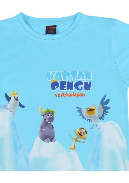 Trt Çocuk Kaptan Pengu Erkek Çocuk Kısa Kollu %100 Pamuklu Pijama Takımı