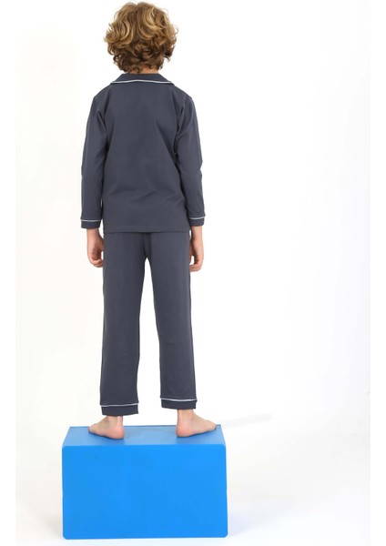 Erkek Çocuk Uzun Kollu Pijama Takımı Düğmeli Düz Vip Antrasit fiyatları