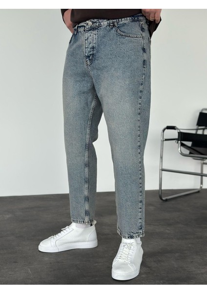 Erkek Boyfriend Fit Jean Pantolon Buz Mavi