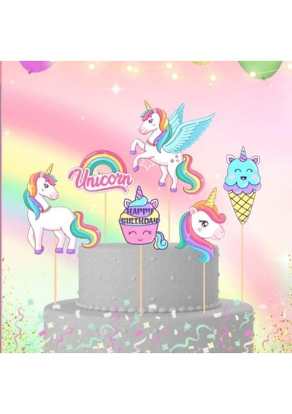 Unicorn Temalı Karton Pasta Süsü