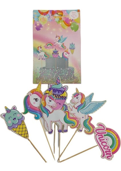 Unicorn Temalı Karton Pasta Süsü