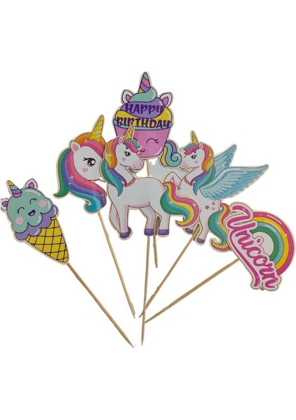 Unicorn Temalı Karton Pasta Süsü