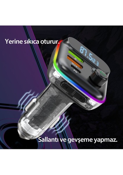 Bluetooth Usb3.0 ve Type C Pd Hızlı Şarj Fm Transmitter