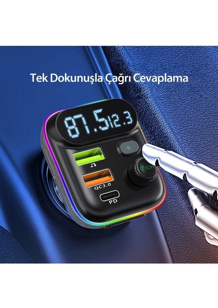 Bluetooth Usb3.0 ve Type C Pd Hızlı Şarj Fm Transmitter