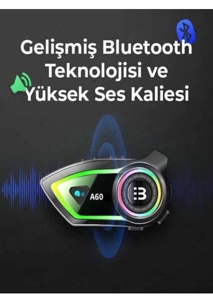 A-60 IP67 Su Geçirmez Renkli Rgb Hd Stereo Ses 5.3 Bluetooth Interkom Kask Kulaklığı