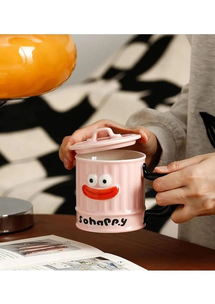 Komik Karakter Tasarımlı Seramik Kupa (Pembe)