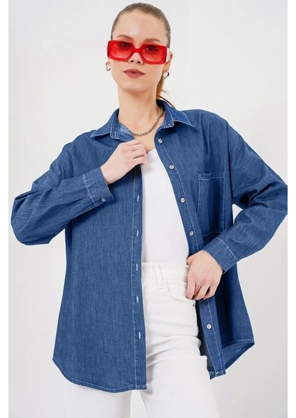 Oversize Kot Gömlek 20280 - Mavi