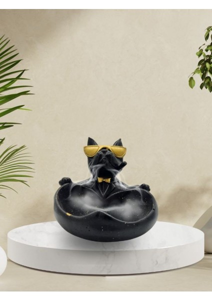 Pug Köpek Şeklinde Siyah Gold Biblo Tütsülük