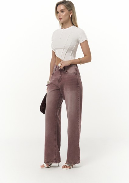Volme Yıkamalı Bordo Jean Pantolon