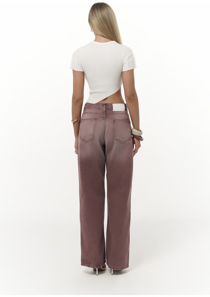 Volme Yıkamalı Bordo Jean Pantolon