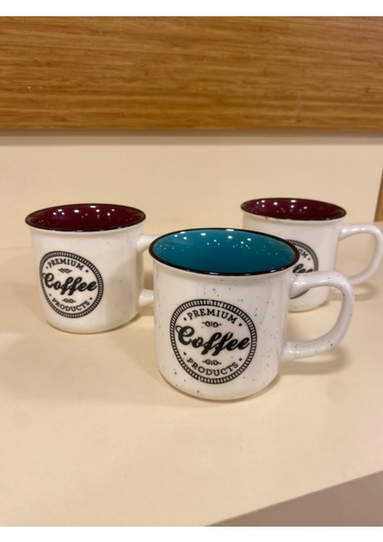 Kupa Bardak Porselen 3'lü 250 ml Bordo ve Yeşil