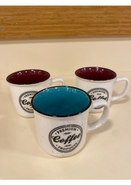 Kupa Bardak Porselen 3'lü 250 ml Bordo ve Yeşil