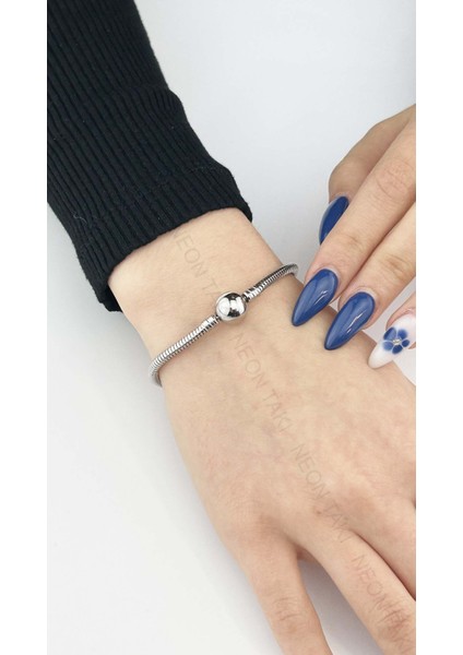 Duyarlılık Etiketi ve Charm Taşıyıcı Paslanmaz Bileklik 141, Küre Klipsli 17CM