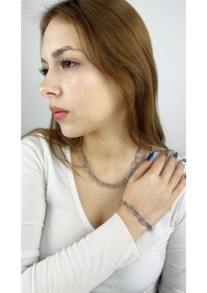 Duyarlılık Etiketi ve Tiff Model, Kolye ve Bileklik Seti 31, Gümüş Renk