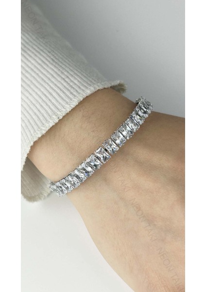 , Duyarlılık Etiketi ve Zirkon Taşlı, Paslanmaz Çelik Choker Kelepçe Bileklik 126, Gümüş Renk fiyatları