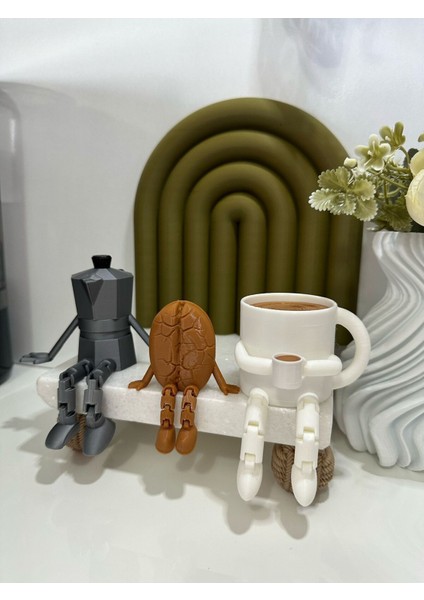 Kahve Köşesi Biblo Seti, 3 Parça, Kahve Çekirdeği, Kahve Kupası, Moka Pot