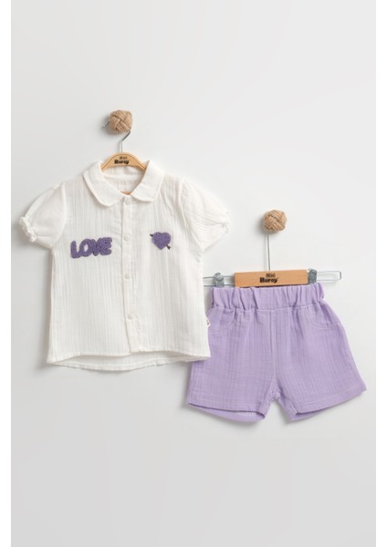 Süzene Nakışlı Müslin Şortlu Kız Bebek Takımı %100 Pamuk (9-12-18 Ay)