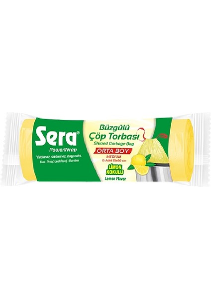 Çöp Torbası Büzgülü Limon Kokulu Orta Boy 15 Li 55 x 60 cm x 8 Paket