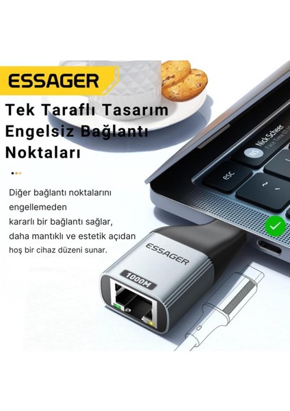 1000MBPS Type-C To RJ45 Dönüştürücü, Gecikmesiz Süper Hızlı Type C To Ethernet Çevirici fiyatları