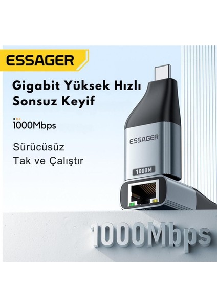 1000MBPS Type-C To RJ45 Dönüştürücü, Gecikmesiz Süper Hızlı Type C To Ethernet Çevirici modelleri