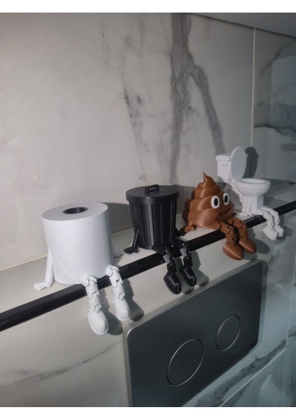 4'lü Eğlenceli Banyo Dekoratif Figür Seti /tuvalet Kağıdı, Çöp Kovası, Kaka Emojisi ,klozet Aksesua modelleri