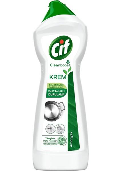 Cleanboost Krem Yüzey Temizleyici Amonyaklı Yağ ve Kireç Sökücü Leke Çıkarıcı 500 ml x 4 Adet