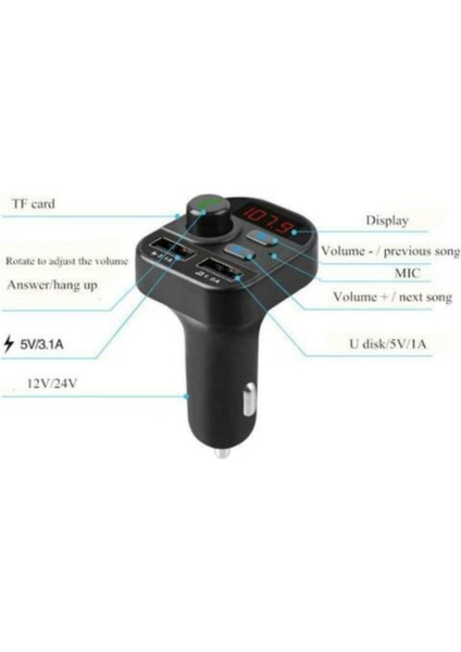 Carx9 Bluetooth Araç Kiti Fm Transmitter Çift USB Çıkışlı Cn-41