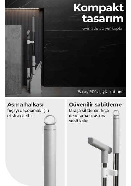 Katlanabilir Tüy Toplayıcı Taraklı Süpürge Faraş Temizlik Seti