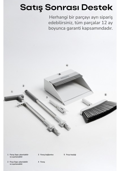 Katlanabilir Tüy Toplayıcı Taraklı Süpürge Faraş Temizlik Seti