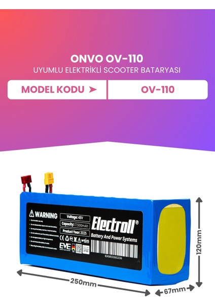Onvo Ov-110 Batarya (Maksimum Kapasite) Batarya 48v 17.5ah Pil Elektrikli Scooter Bataryası